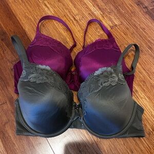 Women’s Lace Trim T-Shirt Bra - Green & Deep Purple 32DD